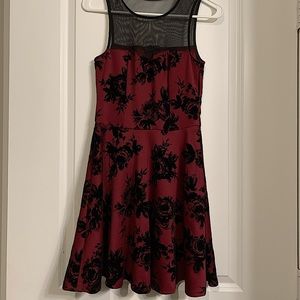 Burgundy Homecoming Dress with Black Velvet Roses | Trixxi Clothing